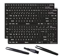 2 Pcs Black English Keyboard Stickers, Universal Keyboard Letters Replacement Sticker, Suitable For Any Standard Keyboard, With Two Tweezers And Cleaning Brush (Black-US-Matte)