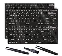 2 Pcs Black English Keyboard Stickers, Universal Keyboard Letters Replacement Sticker, Suitable for Any Standard Keyboard, with Two Tweezers and Cleaning Brush (Black-US-Glossy)