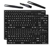 2 Pcs Black English Keyboard Stickers, Universal Keyboard Letters Replacement Sticker, Suitable For Any Standard Keyboard, With Two Tweezers And Cleaning Brush (Black-UK-Matte)