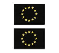 2 Pcs. Black European Union Flag Patch, EU Badge, Europe Flag Emblem Embroidered Patch with Fastener, Military Tapes for Clothes Jacket Backpacks Custom