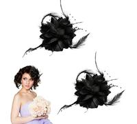 2 Pcs Black Fascinator, Feather Flower Hair, Floral Hats Flower Fascinator Corsage Hair for Women Birthday, Prom, Hen Party & Formal Events, Vintage Corsage Hairpins for Bride, no Clip