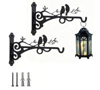 2 Pcs Black Fence Hanging Basket Brackets Outdoor with Four Screws, with Striking Bird Pattern, Rust-Resistant Sturdy Decorative Hooks for Hanging Baskets for Gardens and Fences (20 x 11.7 Cm)