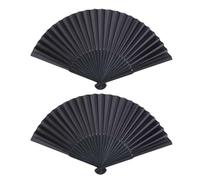 2 Pcs Black Folding Hand Fan, Fabric Handheld Fans for Dancing, Cosplay, Wedding Party, Birthday Gifts, Chinese Spanish Foldable Hand Fans for Women, Home Decorations, Elegant Hand Fan Accessories