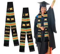 2 Pcs Black Grads Matter Stole 2025 Graduation Kente Stole Authentic African Art Graduation Sash for College Unisex Grads, Black Grads Matter, approx. 72 x 4.5 inches