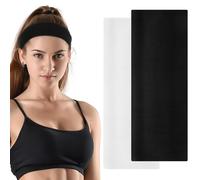 2 pcs Black Headbands 7cm Wide Black White Hair Band for Women Elastic Fabric Stretchy Head Bands for Women's Hair Cotton Headband Hairband For Men Running Sports Yoga Exercise Makeup Unisex