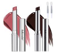 2 Pcs Black Honey Lipstick Black Lip Gloss Black Honey Lip Oil Pink Honey Honey Lipstick Set Black & Pink Moisture Shine Lipstick Honey Lip Balm and 2 White Lip Brush Suitable for Dry Lips