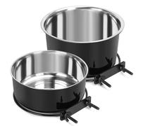 2 Pcs Black Large Pet Dog Food Water Bowl for Cage Stainless Steel Non-Spill Kennel Hanging Cats Bowls with Clamp Holder Crate Feeder Dish for Medium Large Dogs Huge Pets (7.1x3.5'' & 6.3x2.6'')