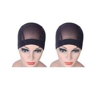 2 pcs Black Mesh Cap for Wig Making Mesh Dome Wig Cap Stretchable Hairnets with Wide Elastic Band (M)