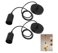 2 PCS Black Pendant Light Fitting with 100cm Adjustable Cable, E27 Screw Lamp Holder and Black Ceiling Rose,E26 Industrial Style Blacks Light Pendant Fitting for Kitchen, Bedroom, Cafe, Loft, Bar