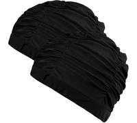 2 PCS Black Pleated Swimming Cap,Nylon Cloth Swimming Cap Extra Large Swim Caps Elastic Comfort Swim Hats for Women Very Long Thick Hair Keep Hairstyle