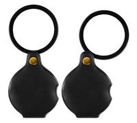 2 PCS Black Pocket Magnifying Glass, 10x Small Mini Folding Magnifying Glass Portable Handheld Magnifier with Rotating Protective Case for Reading Book Jewelry Repairing Craft Work