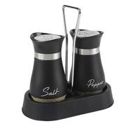 2 Pcs Black Salt and Pepper Pot Set, Salt and Pepper Shakers | Cellar Dispenser Stainless Steel Salt Shaker Dispenser with Holder Salt Shaker for Cooking BBQ Kitchen