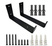 2 Pcs Black Shelf Brackets, 7.28 Inch Industrial Black Scaffold Board Shelf Brackets for Shelves Bracket, Heavy Duty L Shaped Floating Wall Mounted Supports for Board Shelving