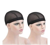2 Pcs Black Spandex Mesh Dome Wig Cap for Making Wig Big Hole Mesh Dome Cap for Crochet Braids for Women (Black L)