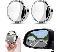 2 Pcs Blind Spot Mirrors, 360° Rotate Sway Silver Round Curved Convex Wide Angle Mirror, Waterproof HD Crystal Glass Blindspot Mirrors for Car, SUV Trucks Traffic Safety