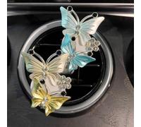 2 Pcs Bling Butterfly Air Vent Clips Car Air Fresheners Vent Clips Diffuser Clip Rhinestone Cars Decoration Cute Interior Decor Bling Accessories for Women (Blue + Yellow)