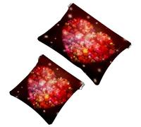 2 PCS Bling Love Hearts Pocket Cosmetic Bag, Self-Closing Shrapnel Makeup Pouch, Portable No Zipper Mini Travel Make Up Bag for Headphones Coin Lipstick Cosmetics Earphones Jewelry Organizer