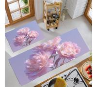2 Pcs Blooming Peony Flowers Kitchen Rugs and Mats, Anti Fatigue Realistic Style Kitchen Rug Sets,Comfort Floor Mats Washable Non Slip Kitchens Rug Runner for Office Sink Laundry (Pink