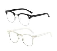 2 PCS Blue Light Blocking Glasses, Half Frame Clear Lens Glasses Vintage Metal Frame Eyeglasses Retro Eyeglasses Anti Glare UV400 Fatigue Lightweight for Work Playing Games Playing Computer Men Women