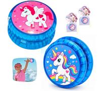 2 PCS Blue Light Up Unicorn Yo-Yo Toy, Automatic Return Reactive Yoyo for Kids Beginners, High Speed Bearing YoYo with String, Fun Skill Toy Gift (5.5cm)