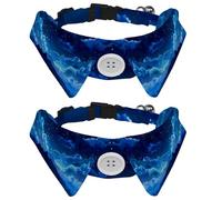 2 Pcs Blue Starry Night Sky Clouds Mountains Moon Cat Collar, Shirt Style Bow Tie, Adjustable Dog Collar with Bowtie for Small Dogs Puppies Cats Rabbits