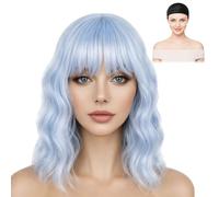 2 Pcs Blue Wigs Set, Blue Wigs for Women with Fringe, Ideal for Themed Costume Events, Cosplay Conventions, Carnival and Halloween Parties