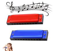 2 PCS Blues Harmonica, 10 Holes 20 Tones - Diatonic Harmonica Key of C for Beginners and Performers - Mouth Organ (Red&Blue)
