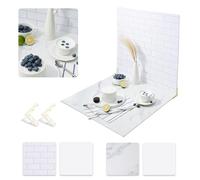 2 PCS Boards Photo Backdrop for Flat Lay, Food Photography Background 24x24 Inch, White Marble Subway Tile Tabletop Backdrop Board BEIYANG