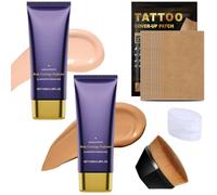2 Pcs Body Coverage Perfector,Body Makeup No Transfer,with 10 Pcs Tattoo Cover Up Patches,for Tattoo & Scar Cover Up,Natural Radiant and Lasting (Brush Included)