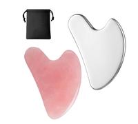 2 Pcs Body Gua Sha Set with A Storage Bag, Rose Quartz Guasha Tool Face Physical Therapy,Muscle Relaxation & Pain Relief,Removal of Fatigue,Lymphatic Drainage Massage for Back Neck Leg Face (Silver)