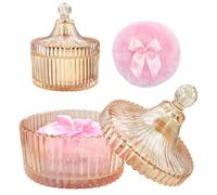 2 PCS Body Powder Puff & Crystal Container Set, Valentine's Day Gifts, 3.54 Inch Soft Washable Reusable Velour Puff for Face & Body, Luxury Dusting Powder Jar, Elegant Gift for Women