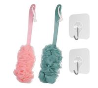 2 PCS Body Scrubbers, 2 PCS Hooks, Bath Accessories, Shower Sponge Bath Brush, Long Handle Shower Brush, Shower Brush, Shower Scrubber for Back, Body Exfoliation