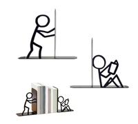 2 Pcs Bookshelf Decor Black Reading Figurine Book Ends for Shelves, Metal Stick Figure Bookends for Shelves in Assorted Poses, for Shelves Home Office Desk and Bookshelf Organizer