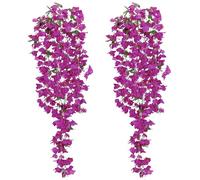 2 Pcs Bougainvillea Artificial Hanging Flowers Bouquet 49.6In Faux Triangle Plum Blooming Bugambilias Plants for Home Garden Party Indoor Outdoor Wedding Arrangement Decoration (Purple)