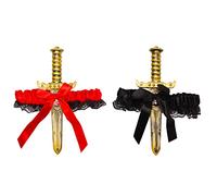 2 Pcs Bow Garter with Pirate Dagger Lace Bow Leg Ring Sword Leg Holster for Halloween Carnival Dress Up Props Women Girls Favor,Red+Black