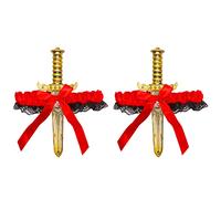 2 Pcs Bow Garter with Pirate Dagger Lace Bow Leg Ring Sword Leg Holster for Halloween Dress Up Props, Red, One Size
