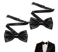 2 Pcs Bow Tie,Black Bow Tie,Mens Classic Formal Satin Clip on Bowtie Accessories Kits Fit in Costume&Tuxedo for Wedding,Banquet,Parties Adjustable Tweens Solid Color Elegant Silk Pre-Tied Bow-Ties