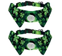 2 PCS Bowtie Dog Collar, Happy St Patrick's Day Four Leaf Clover Girl Boy Dog Collars with Bow Tie, Pet Cat Bowties for Small Medium Puppies Kitterns Rabbits