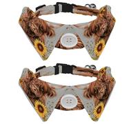 2 Pcs Bowtie Dog Collar with Bell, Detachable Adjustable Bow Tie Shirt Collar for Small Pet Cats Kitten, Highland Cow Sunflower