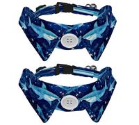 2 Pcs Bowtie Dog Collar with Bell, Detachable and Adjustable Bow Tie Collar for Small Pet Cats Kitten, Starry Shark