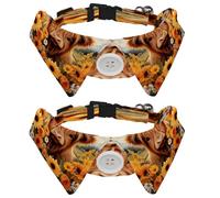 2 Pcs Bowtie Dog Collar with Bell, Detachable and Adjustable Bow Tie Shirt Collar for Small Pet Cats Kitten, Highland Cow Sunflowers