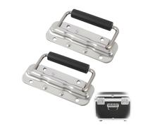 2 Pcs Box Handles, 122x42mm Spring Folding Metal Chest Handle with Rubber Grip, Durable Toolbox Flight Case Luggage Hardware Heavy Duty Replacement Handles for Storage Boxes Equipment Cases Cabinets