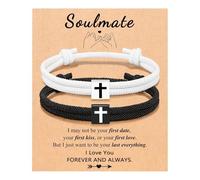 2 Pcs Braided Cross Bracelet for Men Women Adjustable Rope Jesus Bracelet Lucky Strand BFF Wristband Handmade Woven Knot String Bracelets Baptism Christian Religious Easter Gift for Couple Soulmate