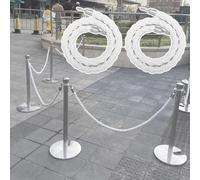 2 PCS Braided Stanchion Rope White, Twisted Safety Barrier Rope with Gold/Silver Hooks, 3 4 5 6 6.6 8.2 9.8 Ft Queue Crowd Control Hanging Ropes(Silver Hook,1.2m/4ft)