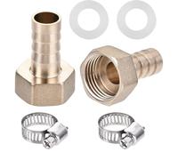 2 Pcs Brass Barb Hose Fitting Connector Adapter, 12mm Barbed x G1/2 Female Pipe with Hose Clamp and 2 White Silicone Gasket for Air, Water, Fuel, Gas - Leakproof & Corrosion Resistant