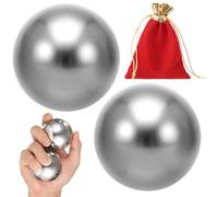 2 PCS Brass Exercise Balls, Brass Hand Exercise Balls, Baoding Balls, Metal Practice Handballs, 1.5 Inches Balls with Drawstring Carry Pouch, Hand Grip Fitness Balls, Hand Massager Balls (Silver, 2