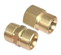 2 PCS Brass High Pressure Washer Coupler, 22mm to 15mm Reducer Metric M22 15mm External Thread to M22 14mm Internal, M22-14mm Male to Male Adapter, Pressure Washer Hose Pipe Fitting Garden Tools