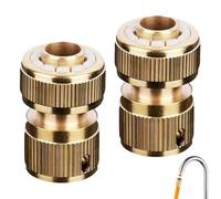 2 PCS Brass Hose Connector, 1/2" Quick Connect Garden Hose Fittings, Thread Easy Connect Faucet Adapter for Outdoor Faucet, Watering, Pressure Washer, Car Washing (Golden)