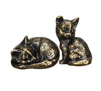 2 Pcs Brass Kitten Cat Figurine Mini Cat Ornaments Small Cat Statue Cat Statues Sleeping Cat Gold Cat Tiny Cats Micro Figurines Cat Charm Brass Animals Mini Cats Dark Brown