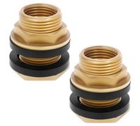 2 Pcs Brass Tank Fitting 3/4 Inch Male Thread x 1/2 Inch Female Thread Barrel Fitting with Rubber Rings for Water Butt Tap Fittings Cistern Hose Adapter